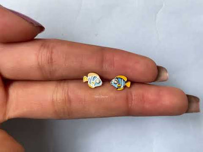 Blue Enamel Tiny Fish Stud Earrings