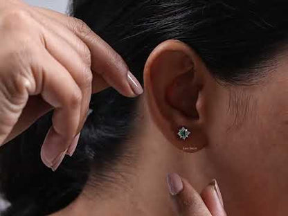 Emerald Round Gemstone Cluster Stud Earrings