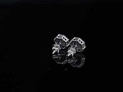 Emerald Round & Baguette Cut Lab Diamond Cluster Stud Earrings