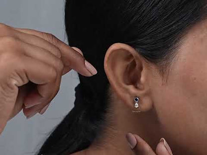 Sapphire Round And Pear Lab Diamond Drop Earring