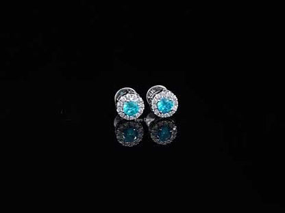 Round Topaz Blue And Diamond Halo Stud Earrings