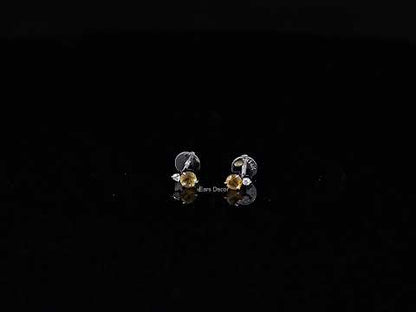 Round Cut Citrine And Diamond Stud Earrings