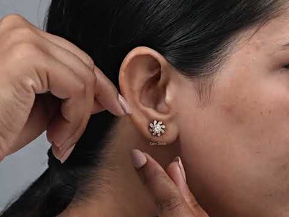 Floral Round Natural Diamond Stud Earring