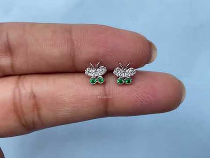 Bezel Set Green Gemstone Butterfly Stud Earrings
