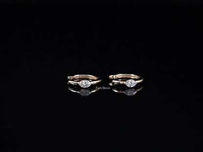 Bezel Set Marquise Cut Moissanite Hoop Earrings