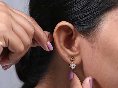 Round Cut Lab Grown Diamond Half Halo Dangle Earrings