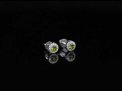 Peridot Green Round Cut Halo Stud Earrings